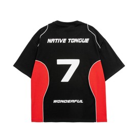 Silent Vortex Men's Vintage Y2k Jersey Shirts Oversized Graphic Contrast Color Racing Tee Streetwear Tshirt Red