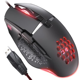 C303 USB Wired Mouse, 8-Button Corded Mouse with 6 Adjustable DPI, Ergonomic Design - Rubber Side Grips