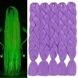 Purple Braiding Hair 24inch Colored Braiding Hair for Braids 5pcs Glow in the Dark Hair Yaki Texture Synthetic Hair Accessories for Kids Girls Women
