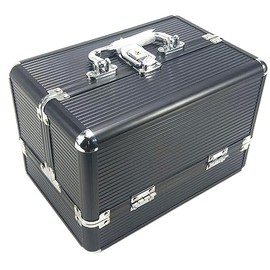 Estuche de Maquillaje, Caja de Transporte de Cosméticos, Caja Organizadora De Maquillaje, 4 Bandejas, Para Mujeres, Maquillador, Manualidades, Kit De Uñas (Tira Negra Fondo)
