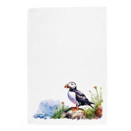 Puffin Tea Towel - Coastal Sea Birds Wildlife Gift for Bird Lovers - Panama Cotton Kitchen Dish Towel/Drying Cloth - 67cm x 45cm