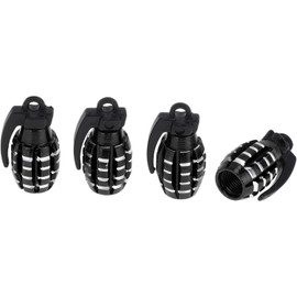 Tapones decorativos para válvula de neumático, diseño de granada pequeña, color negro, 7 x 29 mm, aleación de aluminio, plástico, 4 unidades