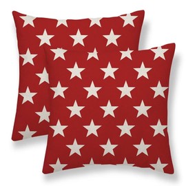Sunshineyan 4th of July Independence Day Pillow Covers 18x18 Set of 2, Memorial Day Red Star Throw Pillow Covers American Patriotic Outdoor Cushion Cases Linen Decorative for Couch Sofa