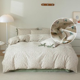 LifeTB Green Flower Comforter Set Twin XL Vintage Floral Comforter with 2 Bow Ties Pillowcases Soft Fluffy Cottagecore Bedding Set for Girls Women Botanical Bedding Comforter Set for All Season