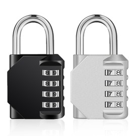 ZHEGE Padlock Combination Lock for Lockers, 4-Digit Combination Code Lock for Gym, Padlock, Weatherproof, Number Lock for Basement Door (Pack of 2, Black Silver)