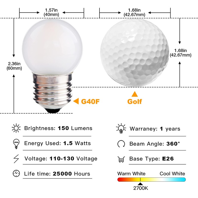G40 1.5w Low Wattage Led Bulb Equivalent 15 Watt Standard