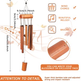 QMAHA Bamboo Wind Chimes, 8 Tubes Wooden Wind Chimes Outdoor Garden Windchime for Relaxation, Musical Wooden Bells Crafts 26" Classic Wood Wind Chime for Garden, Yard, Patio - Memorial Gifts