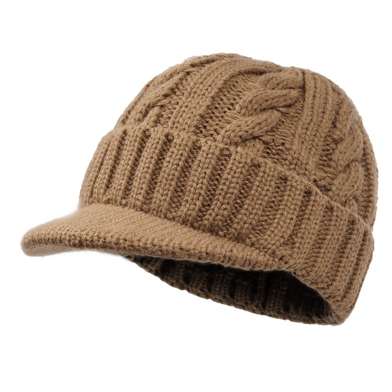 Clakllie Mens Beanie with Brim Skullcap Hat Knitted Thick Visor