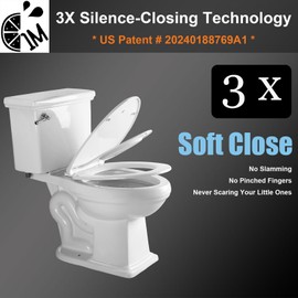 Round Toilet Seat with Toddler Seat Built In, 3X Slow Close FOR BOTH TODDLER & ADULT Seats, Potty Training Toilet Seat, No Wiggle and Easy to Install, Detachable Toddler Seat, White (2Pcs Pack)