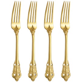 KEAWELL - Juego de 4 tenedores de cena de lujo, acero inoxidable 18/10, 8 pulgadas, apto para lavaplatos, pulido con espejo, juego de tenedores de cubiertos (dorado)