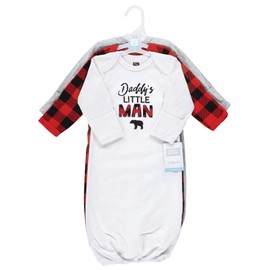 Hudson Baby Unisex Baby Cotton Gowns, Buffalo Plaid Family, 0-6 Months