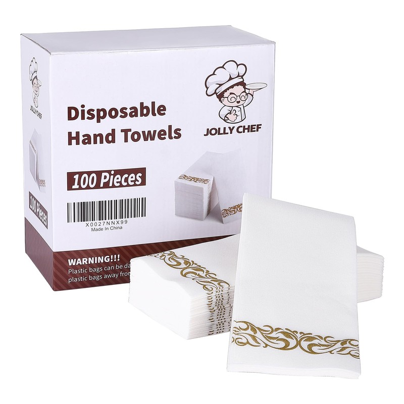 JOLLY CHEF 100 Disposable Hand Towels, Soft and Absorbent Linen