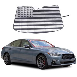 HIRUFAIT Windshield Sun Shade Compatible with 2014-2021 Infiniti Q50 Sedan, Front Window Sun Visor Protector, Foldable Car Reflective Blocker UV Rays and Heat (US Flag Style)