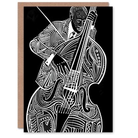 Artery8 Double Bass White Jazz Music Player Design Birthday Card