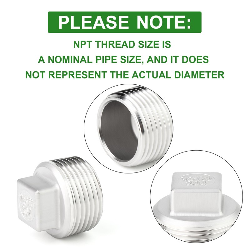 TAISHER 10PCS 304 Stainless Steel Outer Square Thread Socket Pipe