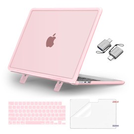 MOSISO Compatible with MacBook Air 13 inch Case 2025 2024 2023 2022 M4 A3113 M3 A3113 M2 A2681, Heavy Duty Hard Case with Kickstand&Keyboard Cover&Screen Film&Type C for MacBook Air 13.6, Pink