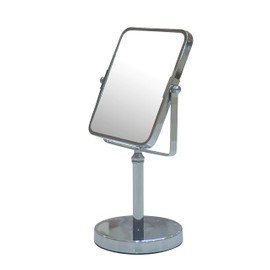 Indecor Home Free Standing Double Sided Tabletop Makeup Metal Vanity Mirror 1X and 3X Magnification, Square, Swivel Mirror for Desk, Bedroom, Bathroom Chrome Finish