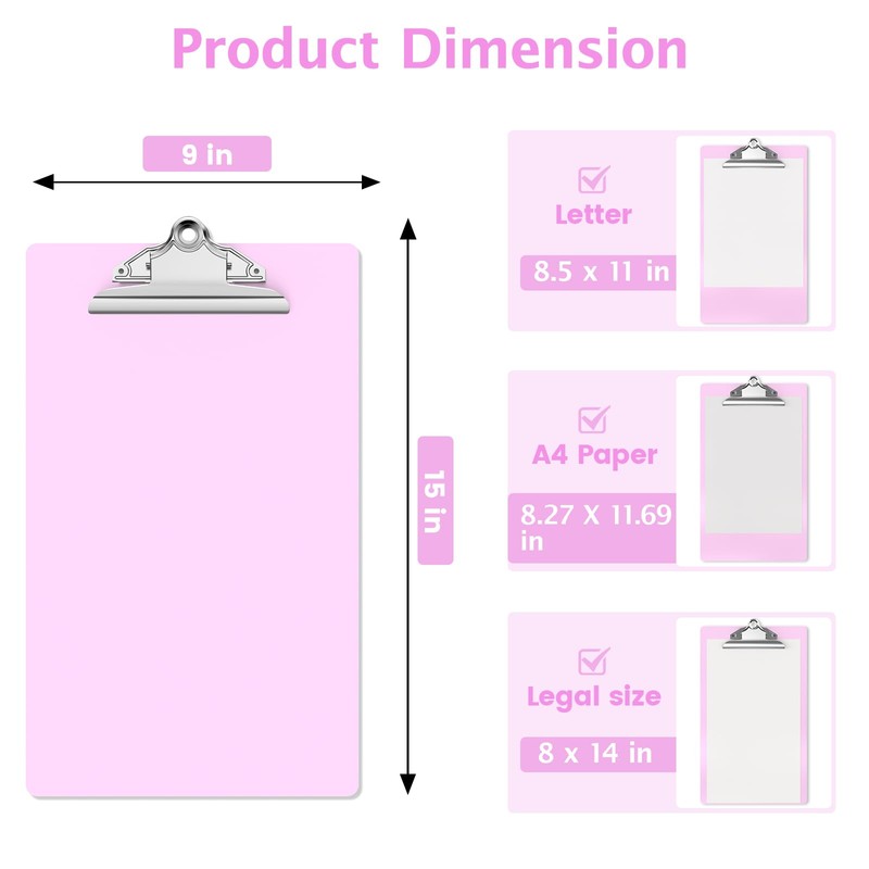 Macroclo Legal Size Clipboard, Pink Plastic 8.5 x 14 Clip