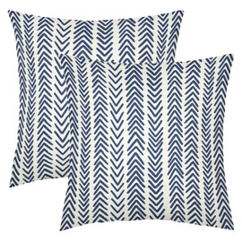 Indigo Blue Herringbone Pillow Covers 16x16 Inch Set of 2 Navy White Boho Bohemian Ethnic Geometric Throw Pillows Modern Cotton Linen Cream Cushion Case Farmhouse Home Decor For Sofa Couch Outdoor