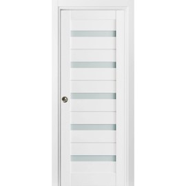 SARTODOORS - Sliding French Pocket Door with Frosted Glass | Quadro 4445 White Silk | Sample of Door Color