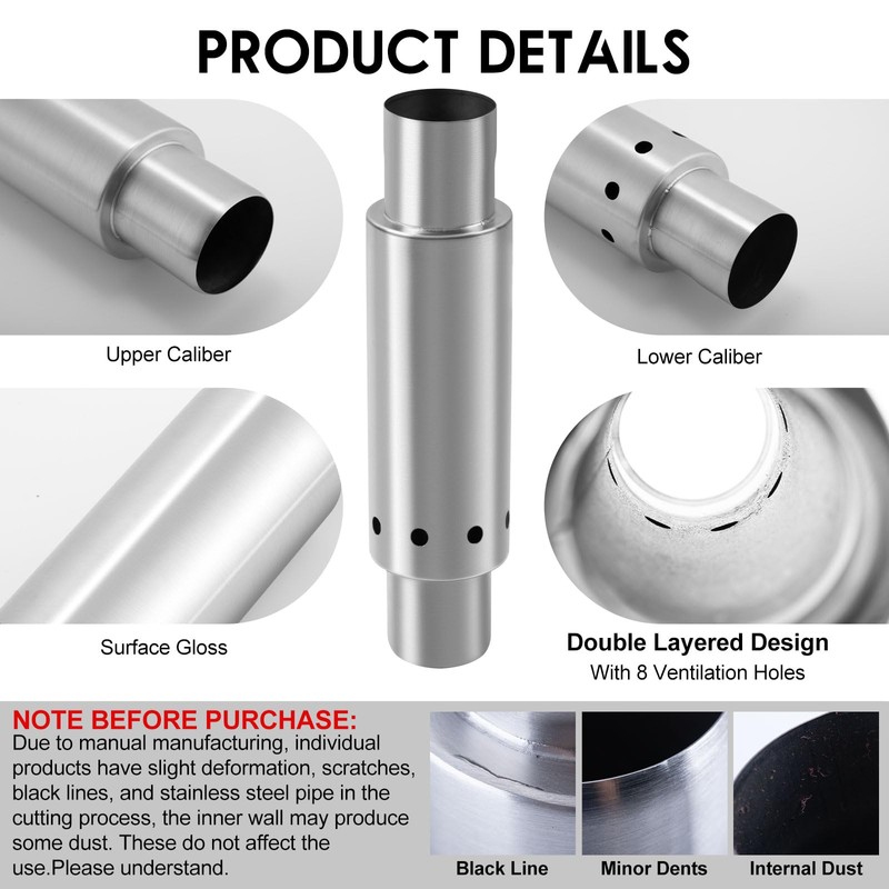 CHANGE MOORE 2.36in Secondary Burning Tent Stove Chimney Pipe, Internal