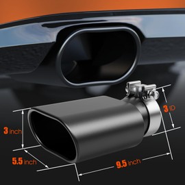 LCGP 3" Square Exhaust Tip 3" to 3" x 5.5"" Diesel Exhaust Tip,12" Overall Length Clamp On Design Truck Tail Tip Rolled Angle Cut Design Black