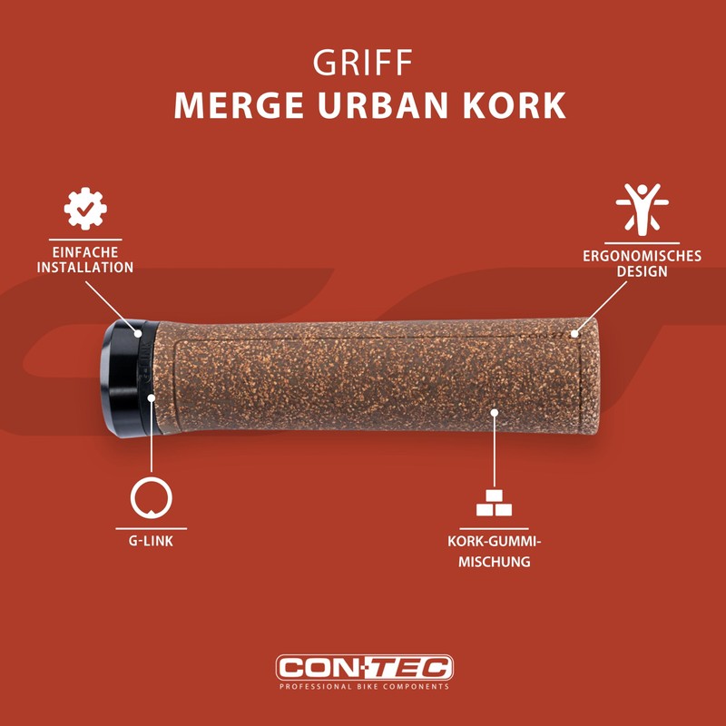 CONTEC Merge Urban Cork Bicycle Grip, 140 mm, D2 Two-Component,