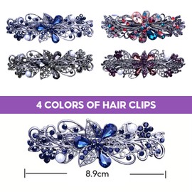 Hair Barrettes for Women Ladies, 4PCS Flower Crystal Rhinestones Barrettes, Hair Barrette for Ladies Girls Brides Daily Wear