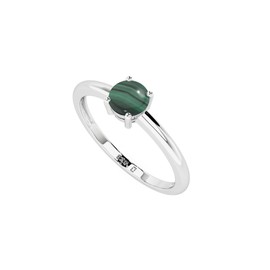 LUSTRE AND LIGHT Natural Malachite Round Stackable Ring for Women in Sterling Silver, May Birthstone Jewelry Gifts for Her (US-8, Prong-Set)