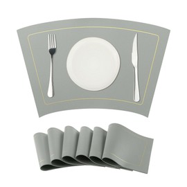 uxcell Round Table Placemats, Set of 6 Wedge Faux Leather Placemats Heat Resistant Round Table Mats, Wipe Clean 20x12 inch Grey