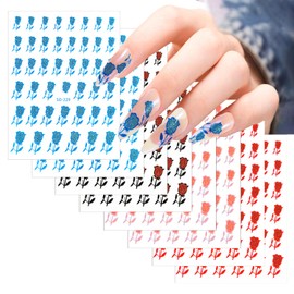 CHANGAR Glitter Rose Nail Stickers Self Adhesive Rose with Glitter Powder Nail Art Decals Red Blue Rose Design Manicure Tips Nail Decoration for Women Girls (8 Sheets)