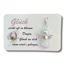 Schutzengel Glücksbringer Mutmacher Schlüsselanhänger Geschenk bevorstehende Prüfung Abitur Abschluss (Weiß)