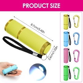 ICHOWHO 4 PCS Small Torches LED Super Bright with 9 LEDs & 4 PCS Carabiners, Aluminum Kids Torch, Colorful Mini Pocket Torch,Glow in Dark Flashlight for Camping Emergency Outdoor