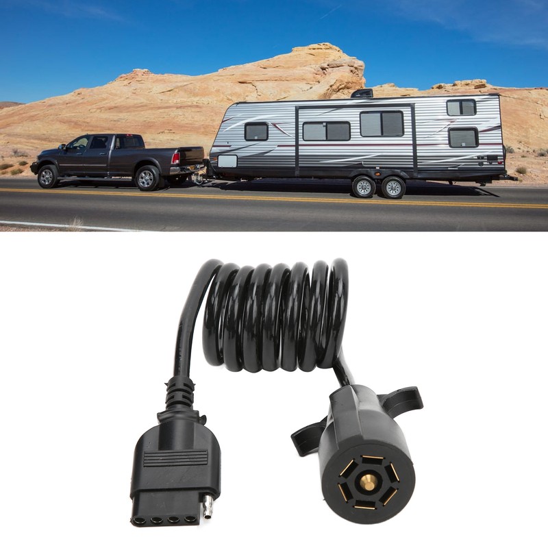 7 Way Round to 5 Way Pin Flat Spiral Trailer