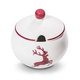 GMUNDNER KERAMIK Sugar Bowl with Cut-Out Diameter 10 cm Bordeaux Red Deer Crockery Handmade in Austria