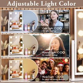 Dirket Vanity Mirror with Lights, Lighted Makeup Mirror Hollywood Makeup Mirror with 9 Dimmable Bulbs and 3 Color Lighting Modes, Smart Touch Control, 360°Rotation