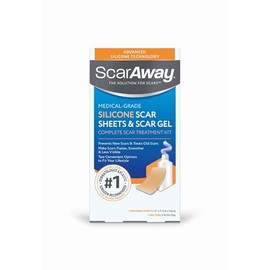 ScarAway Kit Completo De Tratamiento De Cicatrices Scaraway, Tratamiento Para Cicatrices Clínicamente Apoyado, (2) Hojas De Silicona Para Cicatrices De Grado Médico Bronceado (1.5" X 3") Y G