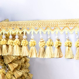 BEL AVENIR Tassel Fringe Trim 6.5 Yard x 3.15 Inches Luxury Beaded Tassel Fringing Trimmings - Golden