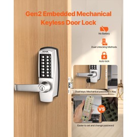 VEVOR Mechanical Keyless Entry Door Lock, 14 Key, Mechanical Keypad with Handle, Stainless Steel Waterproof Keyless Gate Lock, for Home Office Outdoor Garage