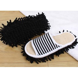 Volicph Cleaning Slippers with Cleaning Removable Slippers Microfibre Sole Floor Cleaning Slippers Dust Cloth Slippers Mop Shoes Cleaning Shoes, black