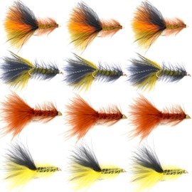 The Fly Fishing Place Bead Head Woolly Bugger Classic Streamer Flies - Set of 12 Bass and Trout Fly Fishing Flies - Hook Size 4