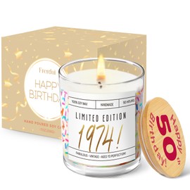 50th Birthday Gifts for Her Women Men 50 Birthday, Happy 50th Birthday Candle with Sprinkles, Unique 50th Bday Gifts for Sister Friend Mom Dad Wife Coworker, Limited Edition 1974 - Vanilla, 7oz