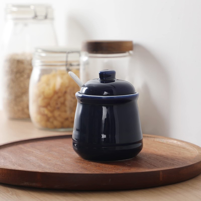 HAOTOP Porcelain Salt Bowl with Lid and Spoon,Ceramic Sugar Bowl