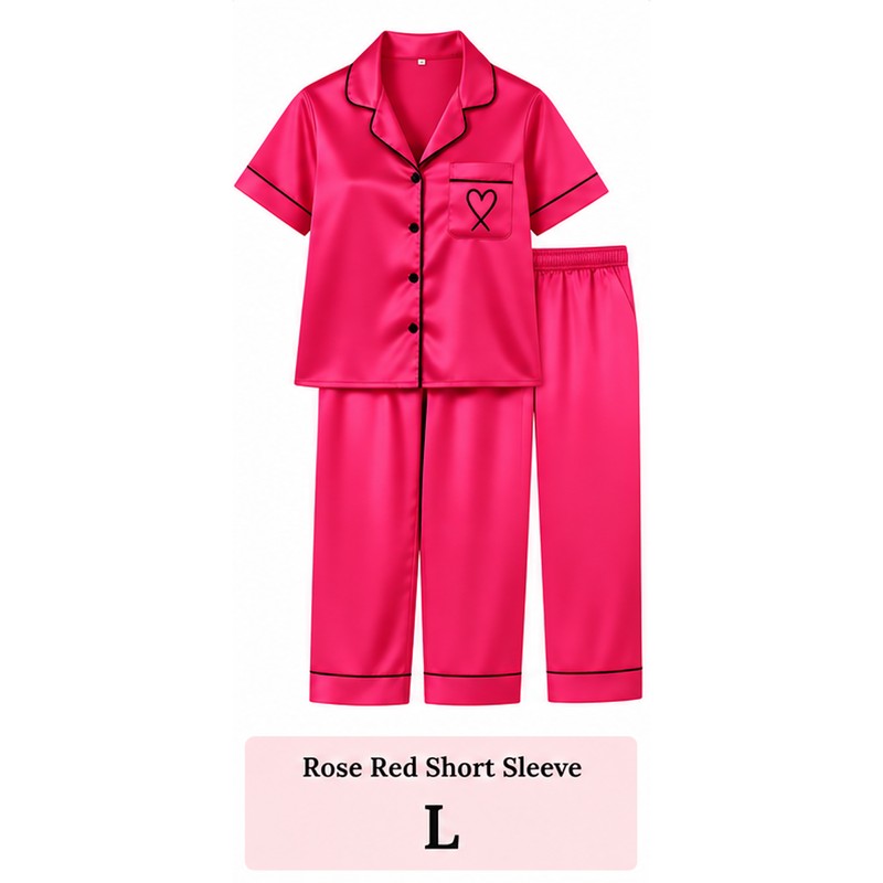 Women’s Satin Pajama Set for Sleep & Lounge – Heart