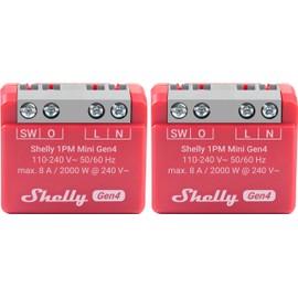 SHELLY 2 x 1PM Mini Gen4 8A Wireless Bluetooth Relay Red