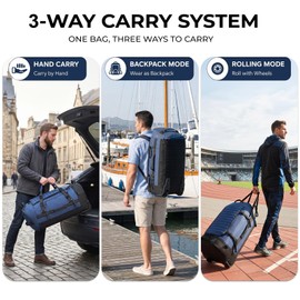 86L Foldable Rolling Duffel Backpack with Wheels - Extra Large Waterproof Travel Bag with Shoe Compartment, Heavy Duty Convertible Luggage for Outdoor, Sports, Airplane Trips