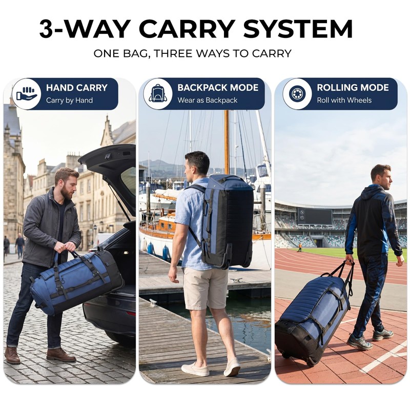 86L Foldable Rolling Duffel Backpack with Wheels - Extra Large