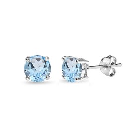 Sterling Silver Blue Topaz Round-Cut Solitaire Stud Earrings for Women Teens, Metal, Topaz,
