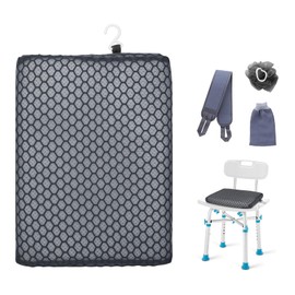 Anycosy Shower Seat Cushion Waterproof,Bathtub Cushion for Transfer Benches,Slip-Resistant 3D Foam Mesh Bathtub Chair Pad with Hook,Quick Drying Shower Seat Mat for Elderly (Gray, Medium)