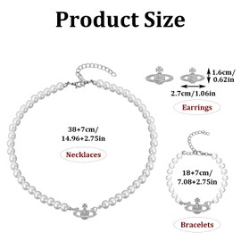 Pack of 3 Saturn Faux Pearl Choker Necklace Planet Pearl Necklace for Women Planet Chain Pearl Necklace with Pendant Beads Saturn Crystal Rhinestone Necklace for Wife Girlfriend Mother Daughter Gift